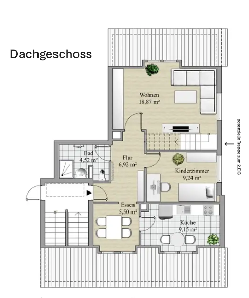 Dachgeschoss mit Treppe